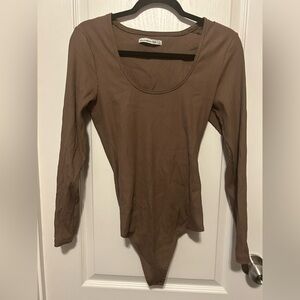 Abercrombie & Fitch Taupe Ribbed Bodysuit - Size Large
